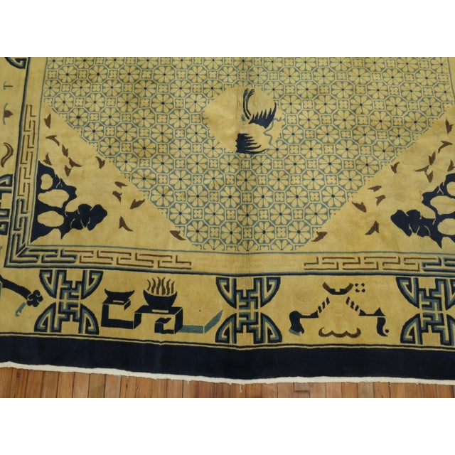 Yellow Blue Antique Chinese Room Size Rug For Sale - Image 10 of 18