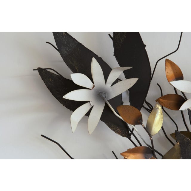 Metal Signed Curtis Jere Brutalist Mixed Metal Floral Wall Sculpture For Sale - Image 7 of 7