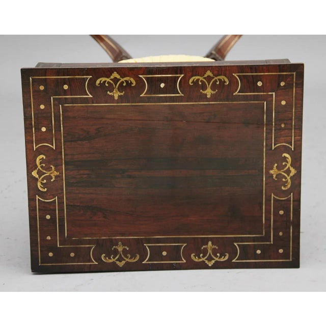 19th Century Rosewood and Brass Inlaid Worktable For Sale - Image 5 of 14