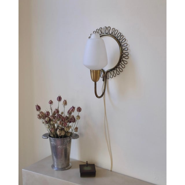 Brass 1950s Brass and Glass Wall Light For Sale - Image 8 of 8