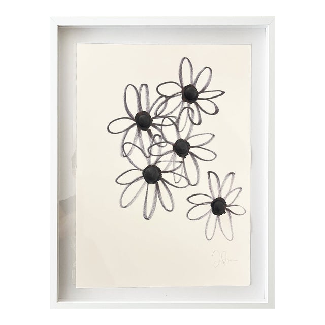 "Five Daisies" Original Mixed-Media Painting by Jake Poser, Framed For Sale