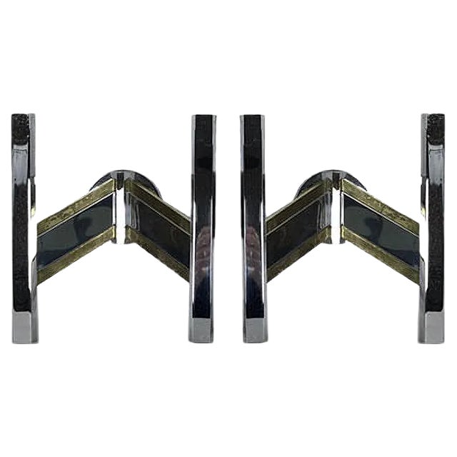 Large Brass & Chrome Sconces from Sciolari, 1970s, Set of 2 For Sale