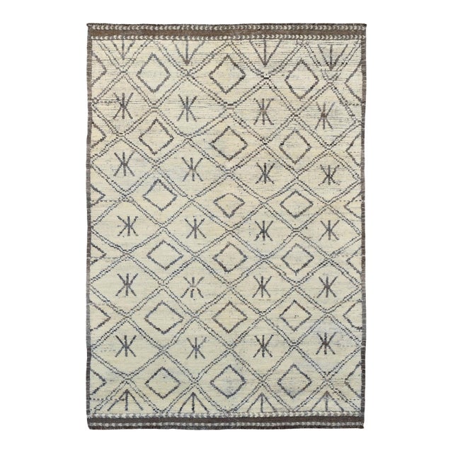 Brown & Natural Modern Wool Rug For Sale
