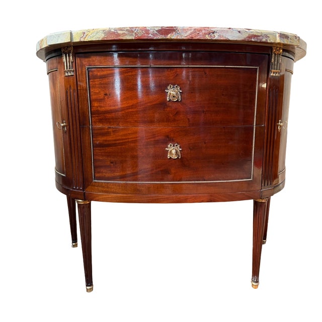 Louis XVI Half-Moon Commode in Mahogany and Marble, 1960s For Sale