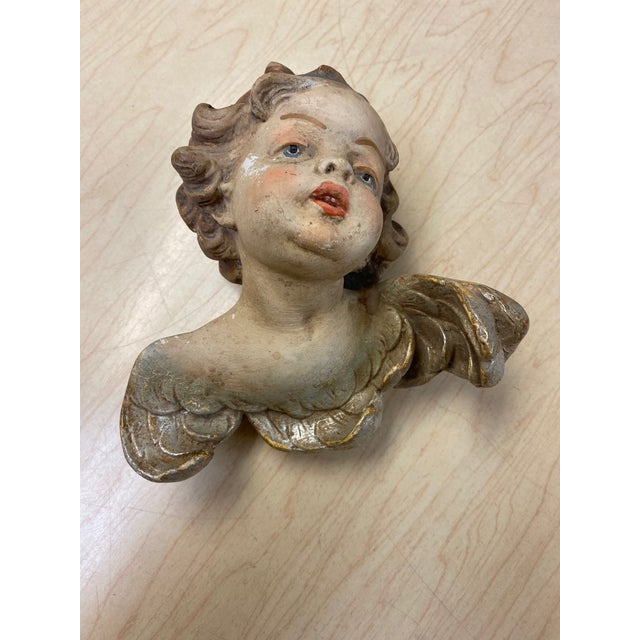 Polychrome Plaster Cast Cherub Chairish