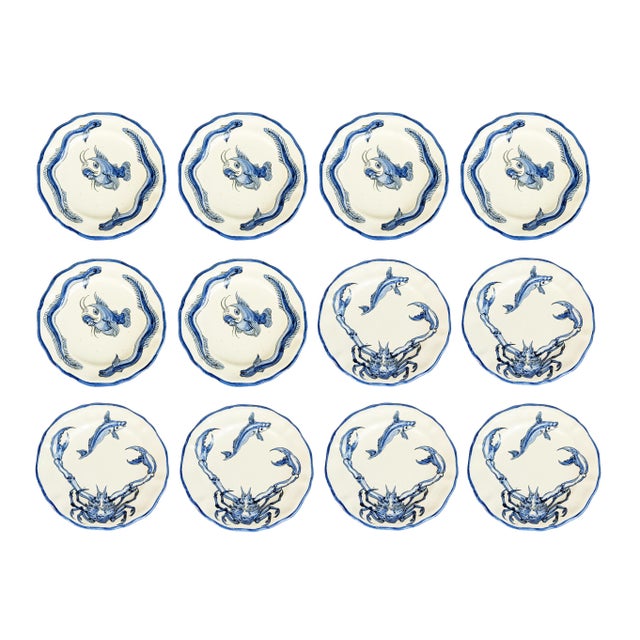 Italian Hand-Painted Ceramic Dishes by Giuseppe Mazzotti Albisola, 1930s, Set of 12 For Sale - Image 15 of 15