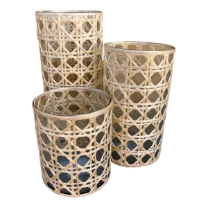 Set of 3 Rattan Wrapped Cylinder Containers