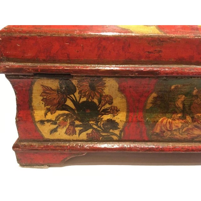 Venetian Lacquered Red and Yellow Wooden Box, 1750 For Sale - Image 16 of 18