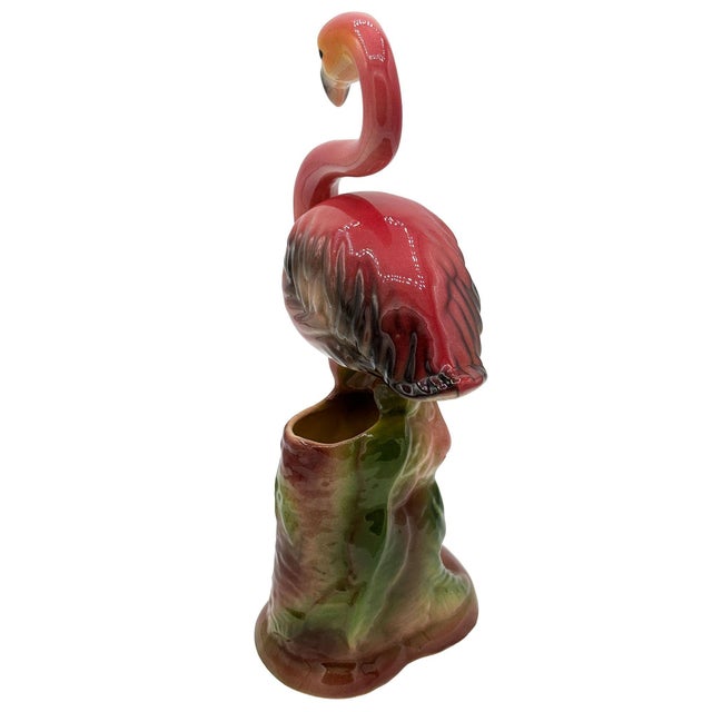 Ceramic 1950s Large 10" MCM Ceramic Hand Painted Flamingo Flower Table Planter, California For Sale - Image 7 of 11