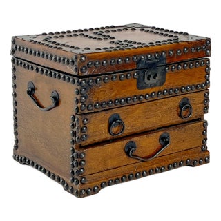 Vintage Nailhead Lacquered Parchment Jewelry Chest For Sale