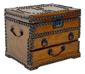 Vintage Nailhead Lacquered Parchment Jewelry Chest