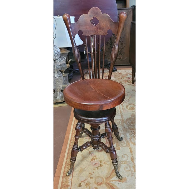 Wood Early 20th Century Fine Antique Adjustable Piano Stool For Sale - Image 7 of 9
