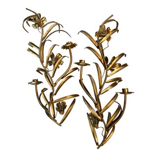 Vintage Italian Tole Gilt Wall Sconces, a Pair For Sale