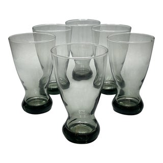 Circa 1960s Vintage Mid-Century Modern Libbey "Stax" Smoke Gray Pilsner Glasses- Set of 6 For Sale