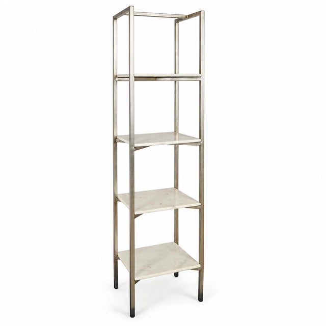 This sleek display shelf pairs a slender nickel-finish iron frame with white marble shelves for a clean and contemporary...