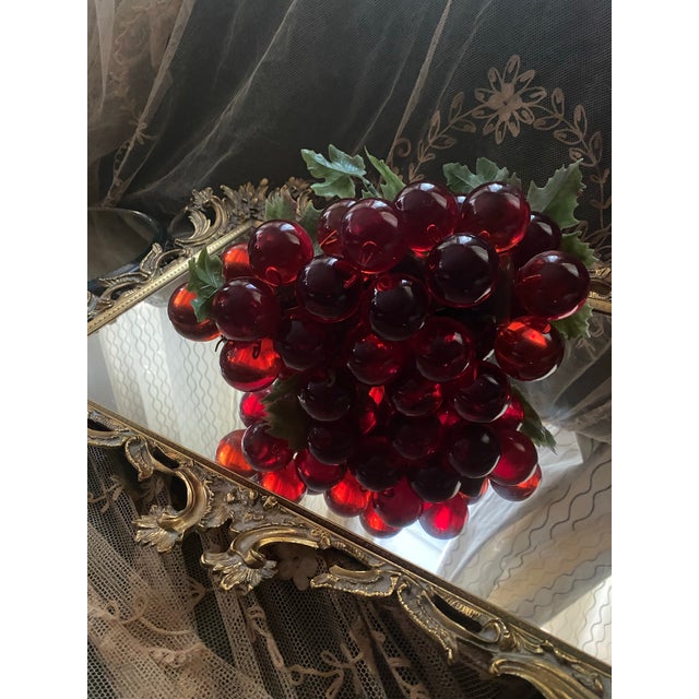 Ruby Red Vintage Mid-Century Modern Cherry Red Lucite Grape Cluster Centerpiece For Sale - Image 8 of 9