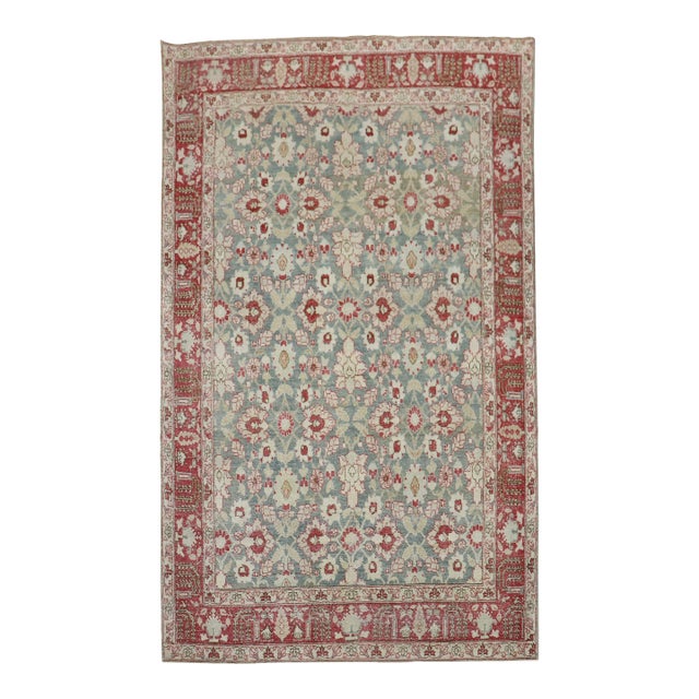Green Red Antique Persian Tabriz - 6'3" x 9'10" For Sale
