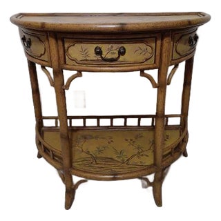 Vintage Faux Bamboo Console Table Hand Painted Chinoiserie Maitland Smith For Sale
