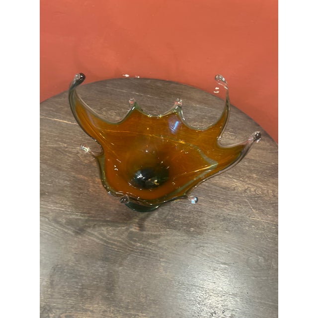 1970s Vintage Large Chalet Canada Amber Glass Centerpiece Bowl For Sale - Image 14 of 18