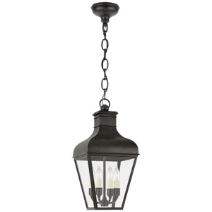 Chapman & Myers for Visual Comfort Signature Fremont Small Hanging Lantern in French Rust with Clear Glass