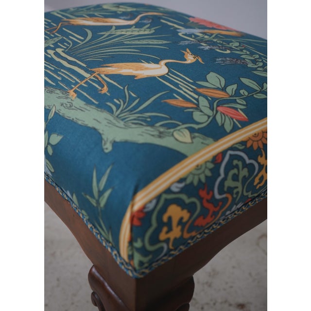 Textile Pair Scalamandre Upholstered Queen Anne Stools For Sale - Image 7 of 12