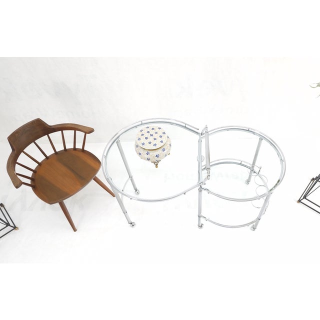 Round Chrome Mid-Century Modern Bauhaus Glass Top Serving Expanding Convertible Cart on Wheels MINT!