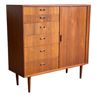 In Style of Arne Vodder Teak Gentlemen’s Chest Wooden Highboy Dresser Denmark Mid-Century Modern 1960s For Sale