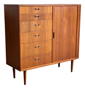 In Style of Arne Vodder Teak Gentlemen’s Chest Wooden Highboy Dresser Denmark Mid-Century Modern 1960s