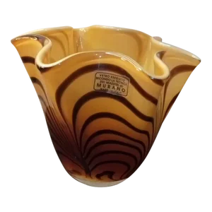 1980s Striped Murano Art Glass Italy Ruffled Handkerchief Vase