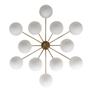 Schwung Large Sphere Pendant Chandelier, 12-Light, Brass and Opal Glass, Contemporary For Sale