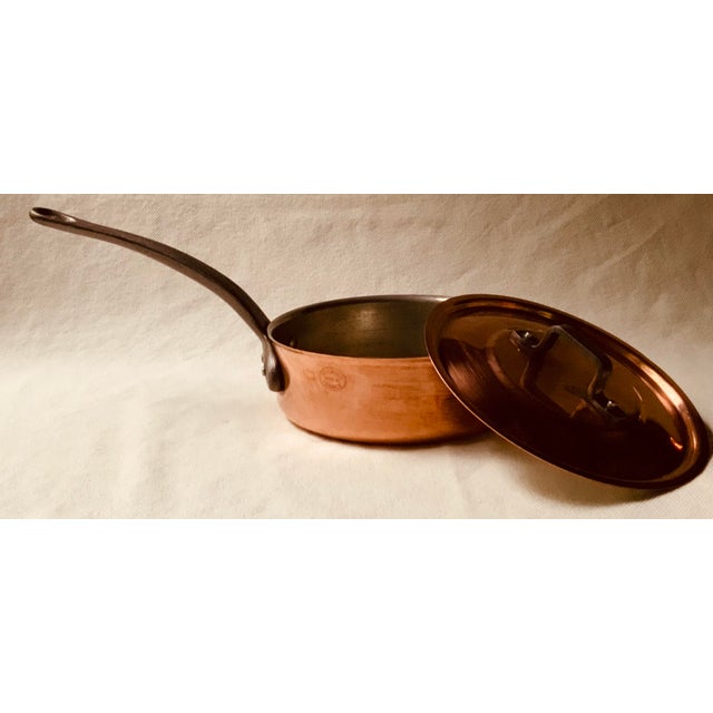 1970s Baumalu French Tinned Copper Sauté Pan With Lid, Cast Iron Handle, Made in Alsace, France, 6.75" Diameter, 1 Quart For Sale - Image 13 of 15