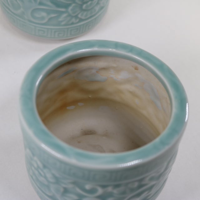 Late 20th Century Celadon Small Planter/Brush/Incense Pot-a Pair For Sale - Image 9 of 11
