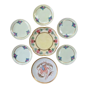 Mismatched Set of Gilt Floral Art Nouveau and Deco Plates Including Kpm of Berlin- a Set of 7