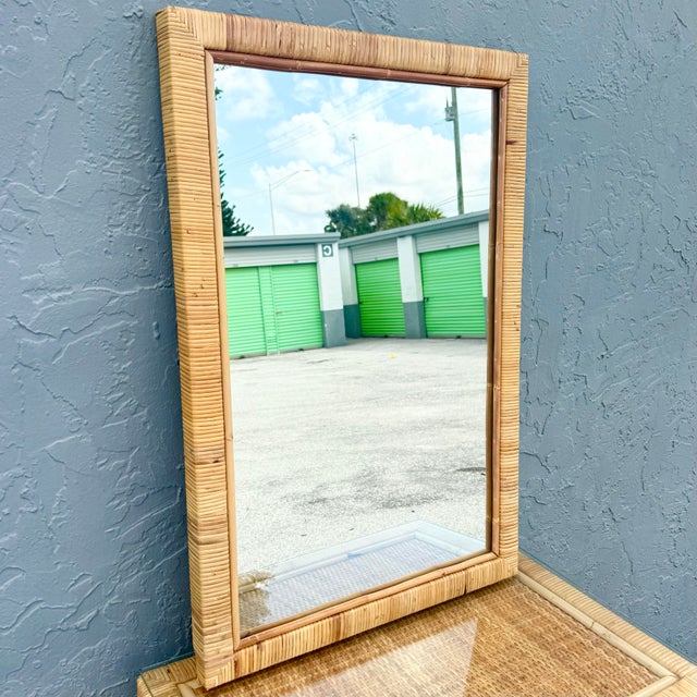 Late 20th Century Boho Chic Wicker Wrapped Rattan Chest of Drawers With Mirror For Sale - Image 5 of 10