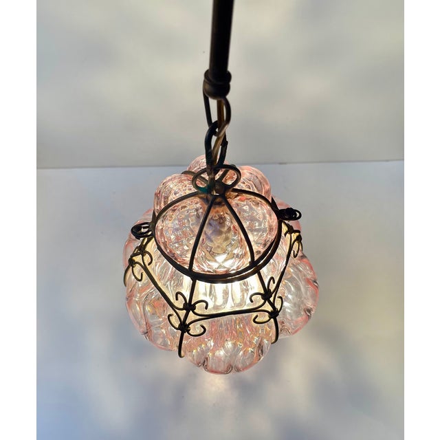 Pink Raspberry Pendant Lamp in Cage Murano Glass from Seguso, 1950s For Sale - Image 6 of 12