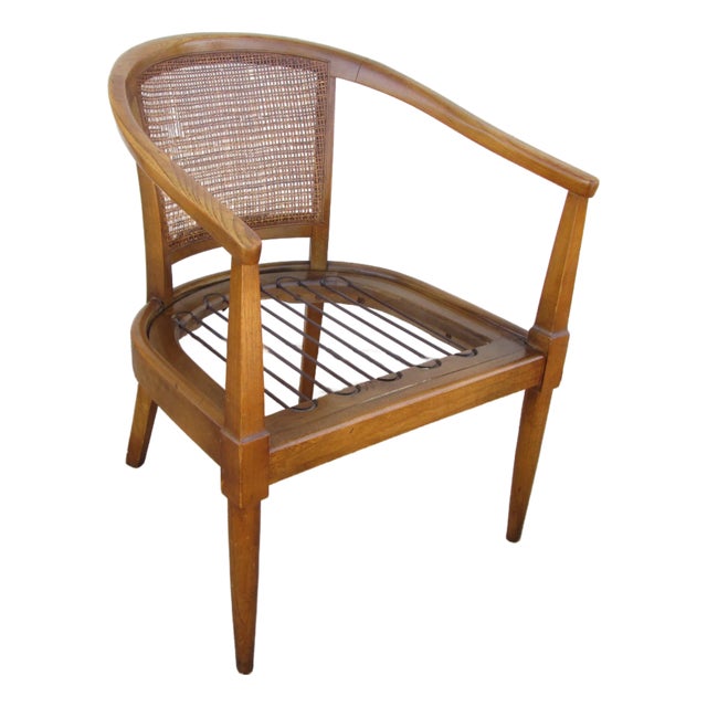 Mid 20th Century American of Martinsville Barrel Back Cane Arm Chair For Sale