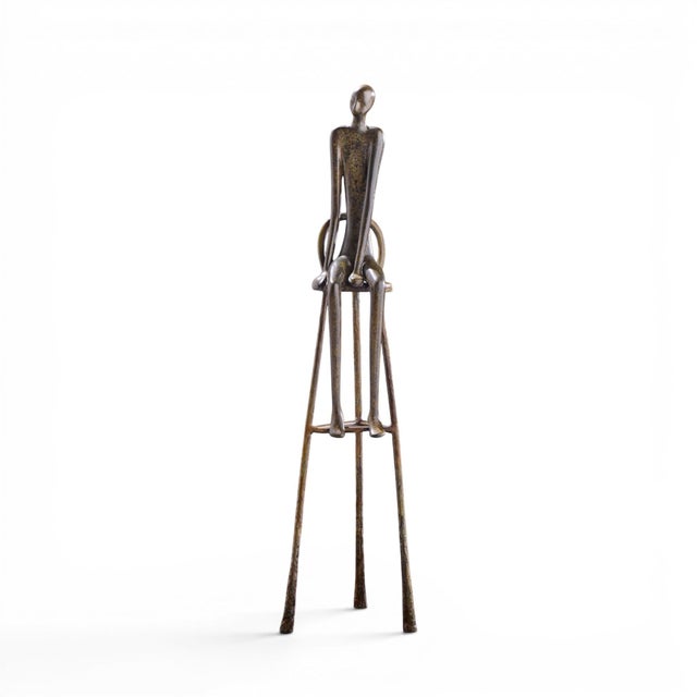 Ruth Bloch Signed 4/15 Israeli Man on Stool Bronze Sculpture This sculpture measures: 12.75 wide x 14 deep x 51 inches...