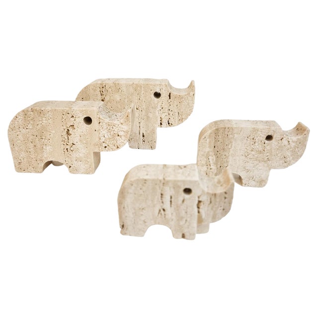 Italian Brutalist Travertine Rhinoceros Sculptures attributed to Fratelli Mannelli, Italy, 1970s, Set of 4 For Sale