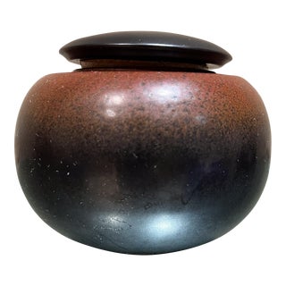 Chinese Tea Caddy Ginger Jar Vintage Studio Pottery Signed For Sale