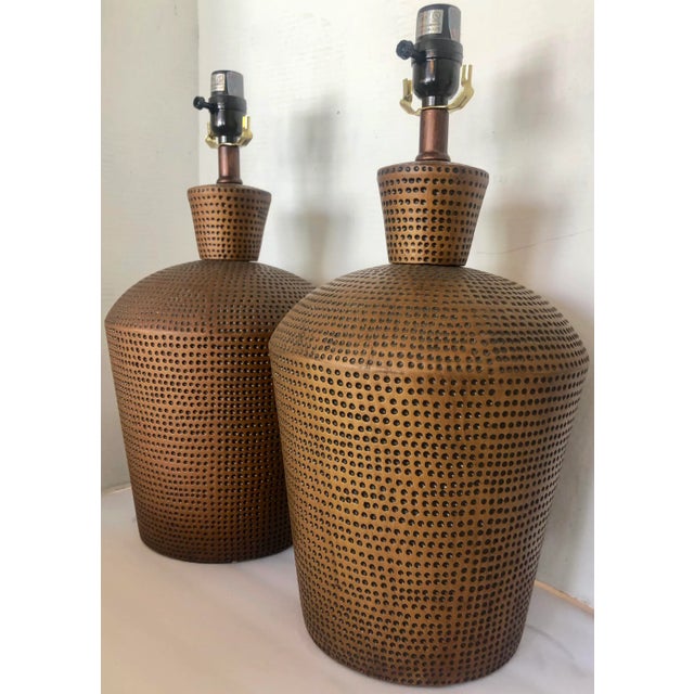 Metal 1970's Copper Finish Table Lamps/2 For Sale - Image 7 of 10