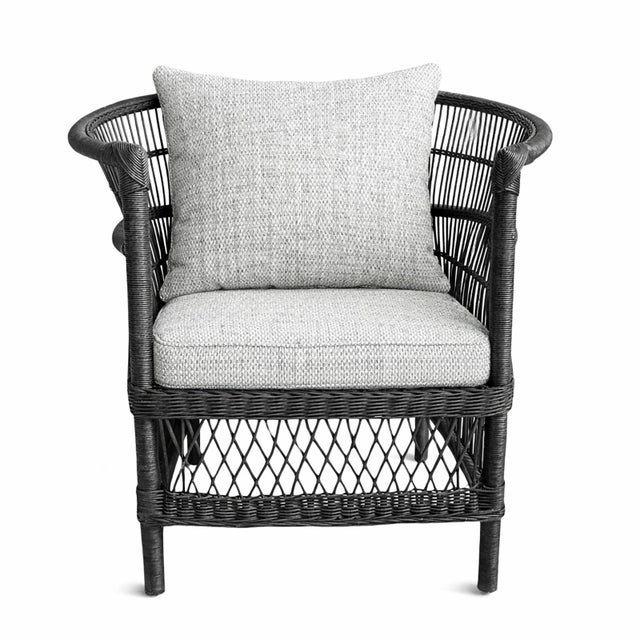 Vintage Black Wicker Horseshoe Chair For Sale In Los Angeles - Image 6 of 7