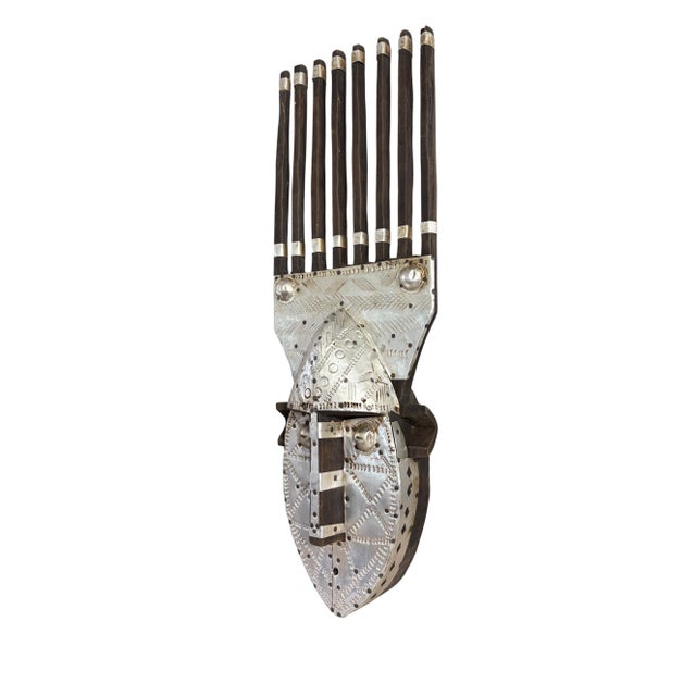 African Bamana Ntomo Marka Mask W/ Aluminum 25" H For Sale - Image 4 of 8
