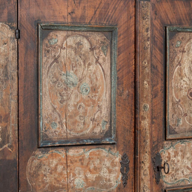 Original Hand-Painted Austrian Pine Two Door Armoire Dated 1785 For Sale - Image 10 of 18