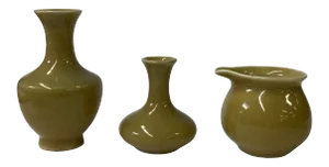 3 X Chinese Clay Ceramic Khaki Color Wu Ware Small Vase Set