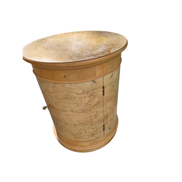 1980s Henredon Charles X Collection Burlwood Drum Side Table Nightstand Cabinet For Sale - Image 16 of 18