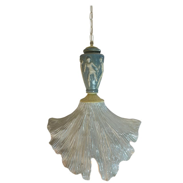 Vintage Light Blue Cream Goddess Ceramic Pendant Light For Sale - Image 16 of 18