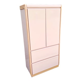 Postmodern Pink Gloss Laminate and Faux Bamboo Armoire For Sale
