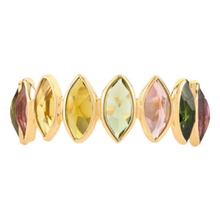 Multi Tourmaline Marquise Half Eternity Band in 18k Yellow Gold Size 6.5 For Sale