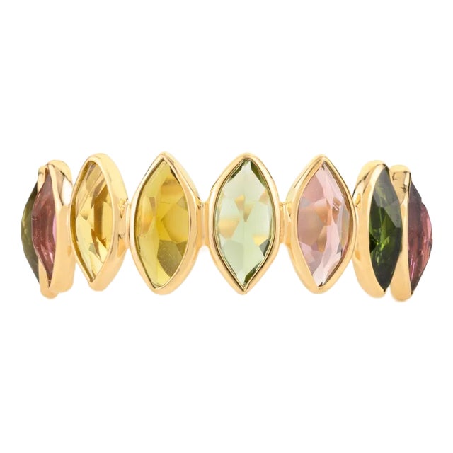 Multi Tourmaline Marquise Half Eternity Band in 18k Yellow Gold Size 6.5 For Sale
