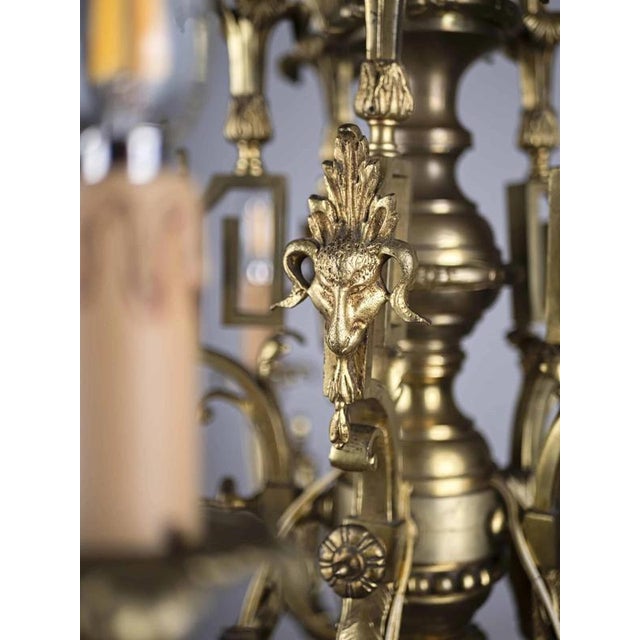 Gold Antique Bronze Chandelier with Rams For Sale - Image 8 of 10